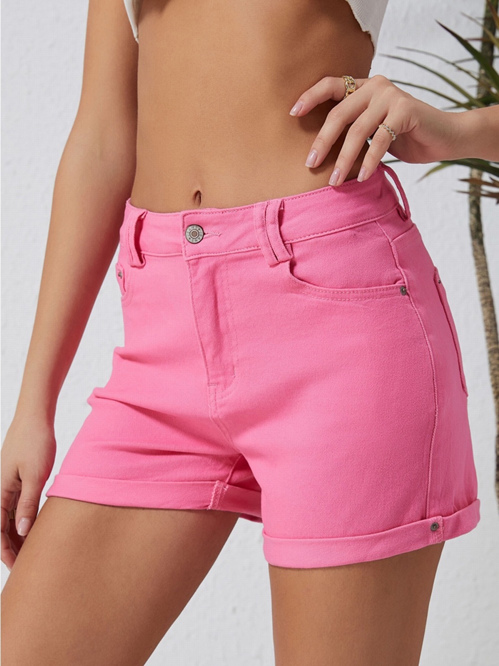 Women's Pink High-Rise Casual Shorts - Picture 3 of 3